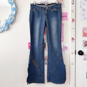 Distressed low-rise flare jeans